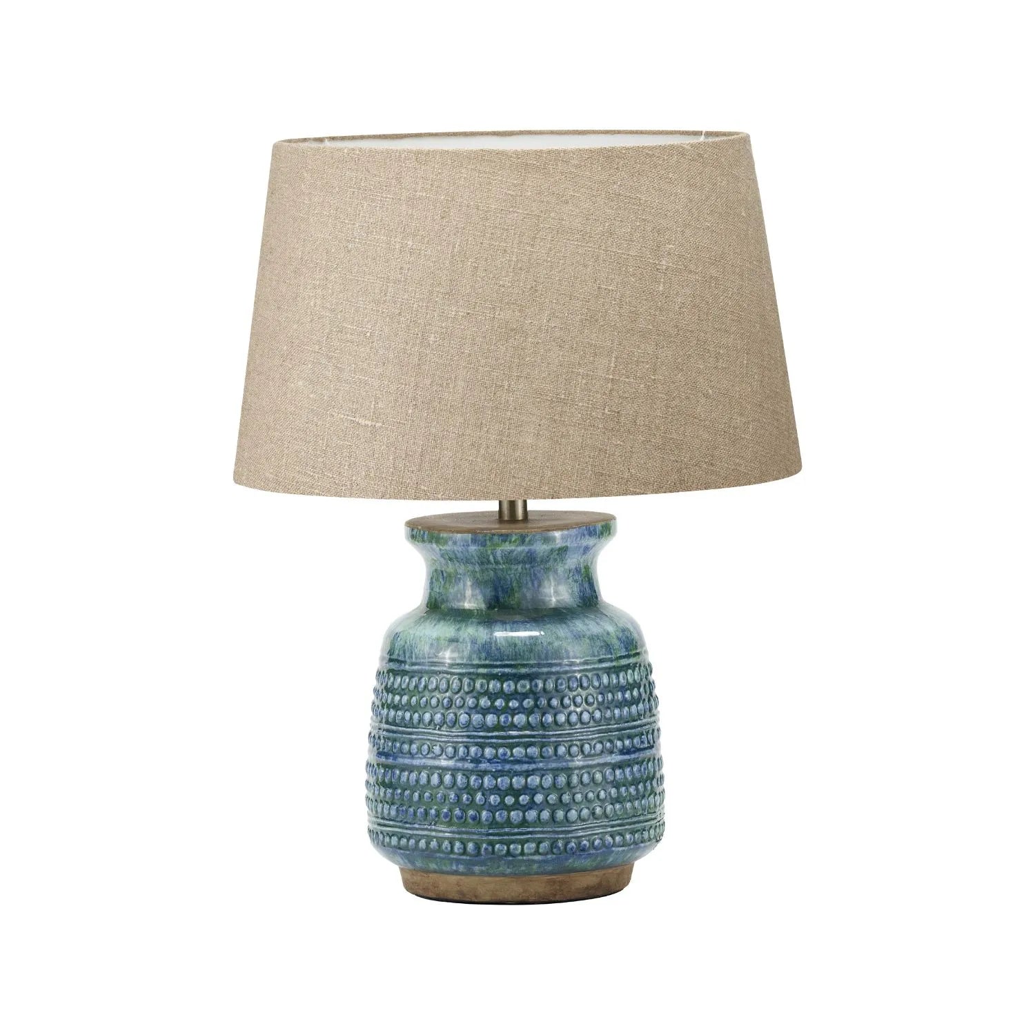 Rustic Blue & Green Glazed Artisan Ceramic Table Lamp Base with Dot Design – Handmade Stoneware Tapered Vase-Shaped Light Base 28x15x15cm | Click Style