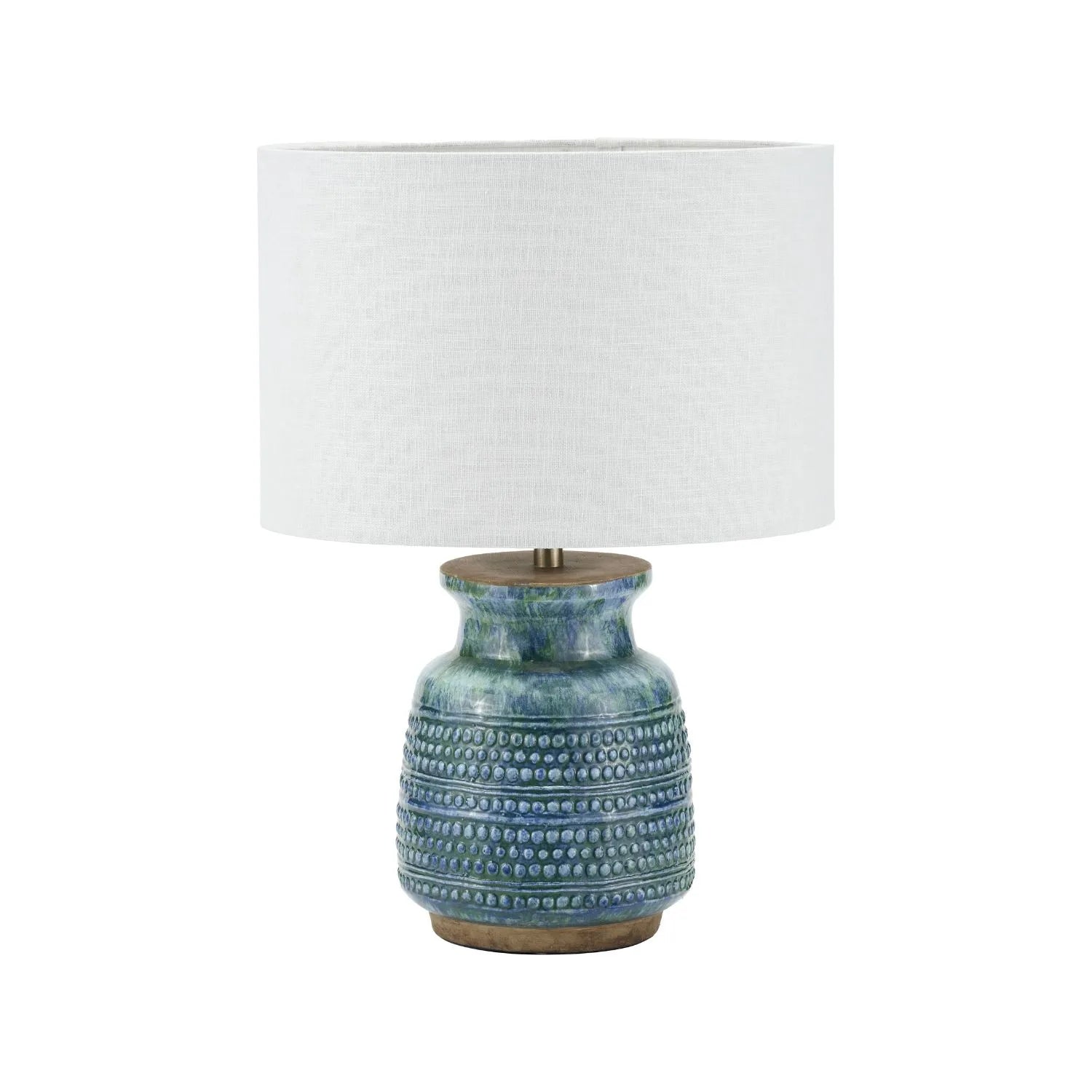 Rustic Blue & Green Glazed Artisan Ceramic Table Lamp Base with Dot Design – Handmade Stoneware Tapered Vase-Shaped Light Base 28x15x15cm | Click Style