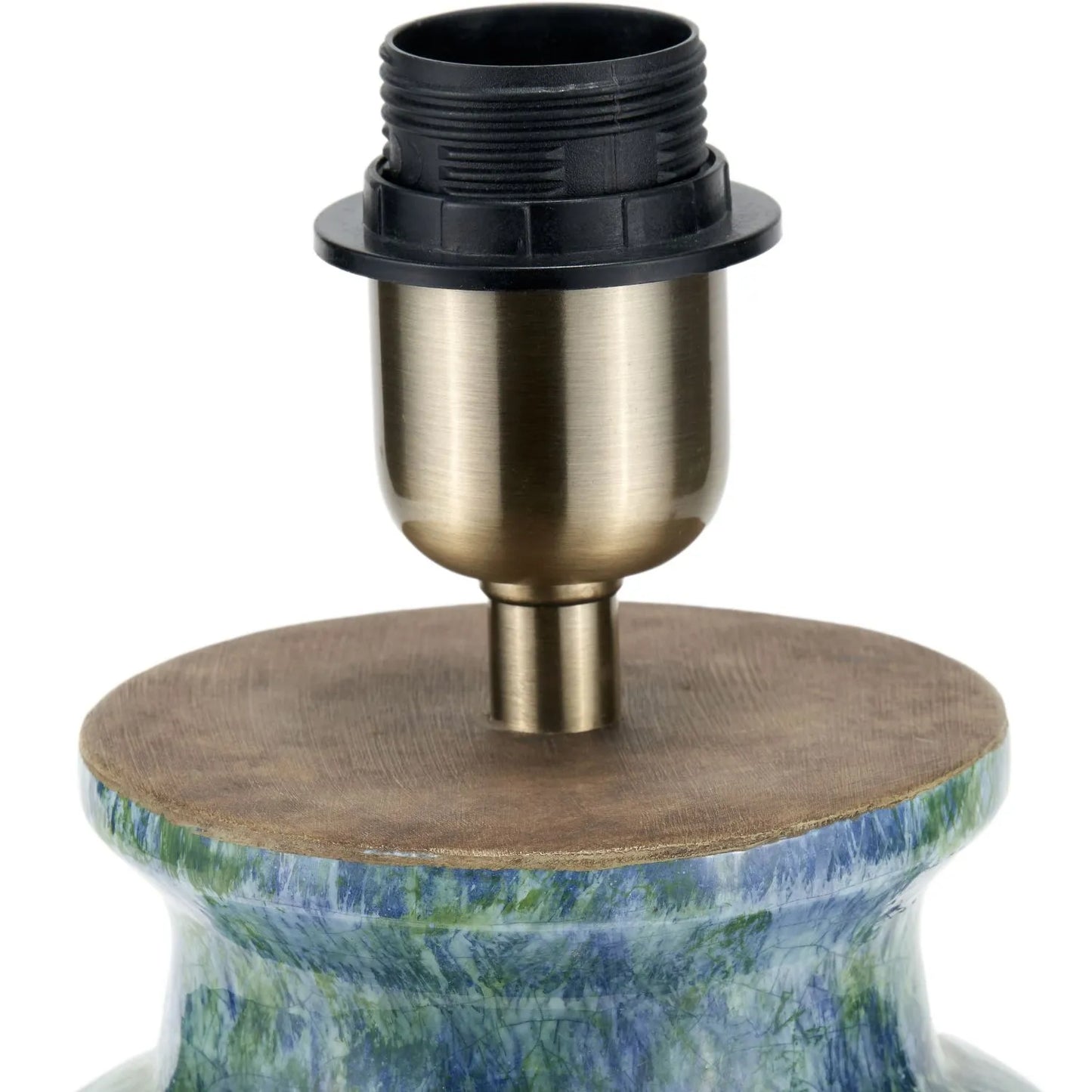 Rustic Blue & Green Glazed Artisan Ceramic Table Lamp with 30cm Pistachio Green Linen Tapered Shade – Handmade Stoneware Vase-Shaped Light 40x30x30cm | Click Style