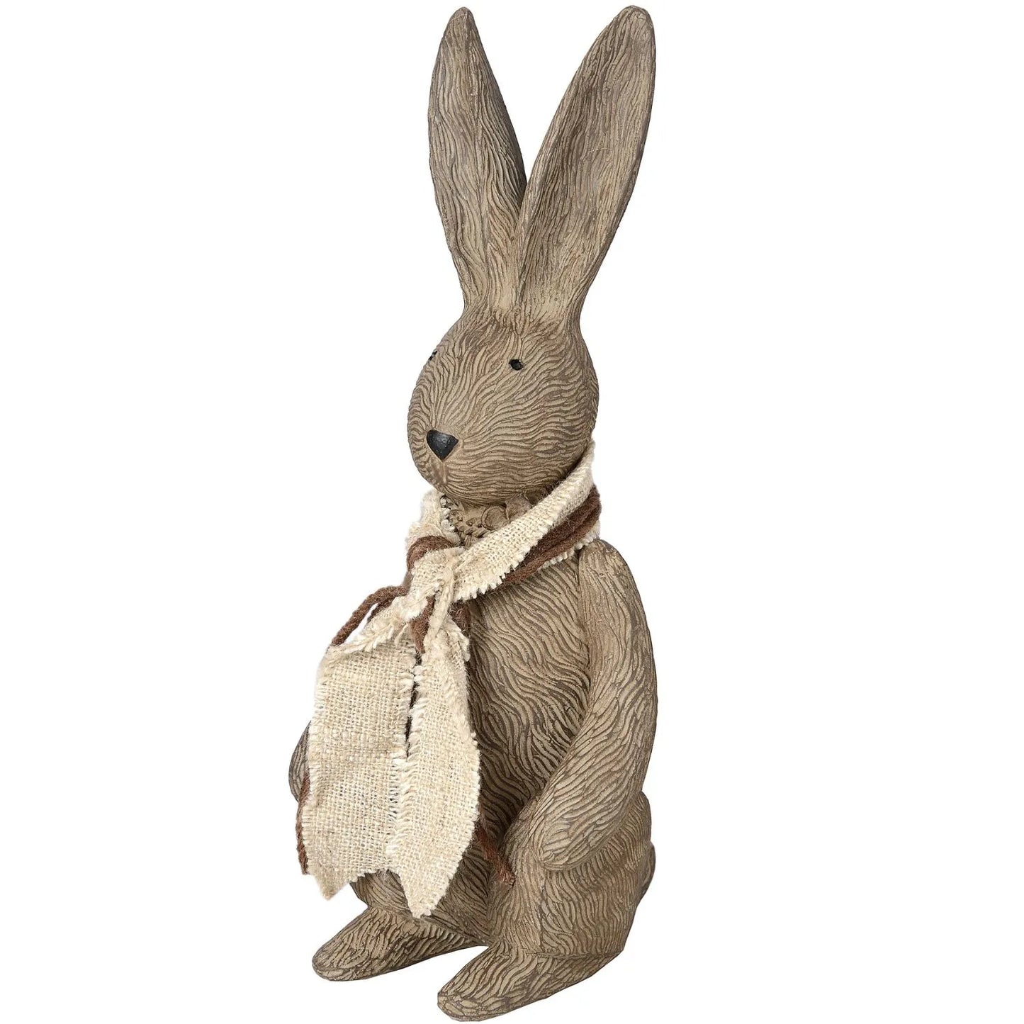 Rustic Brown Rabbit Ornament with Fabric Scarf – Decorative Bunny Statue for Home Decor 21x9cm - Click Style