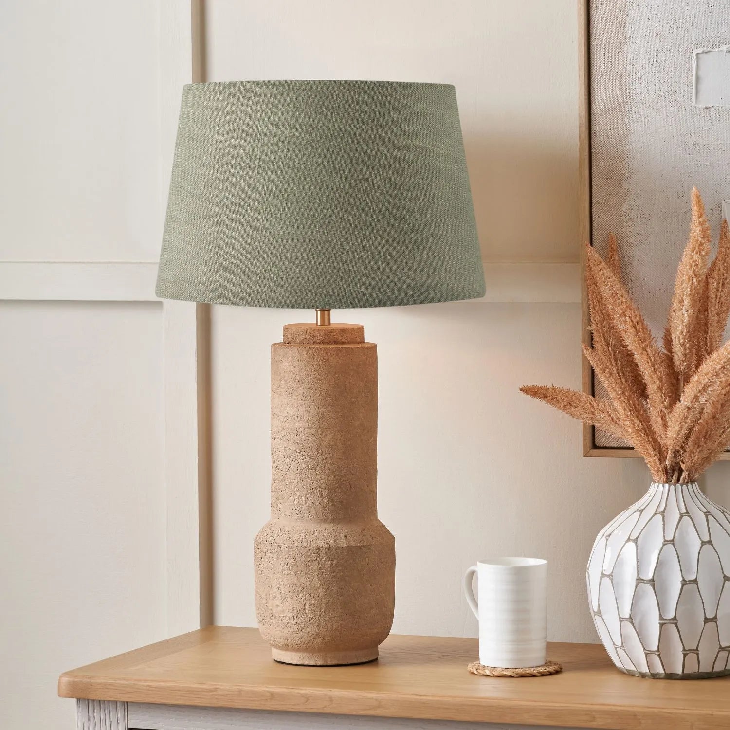 Rustic Brown Stoneware Cylindrical Table Lamp Base with Contemporary Textured Concrete & Ceramic Light Base 45x15x15cm | Click Style