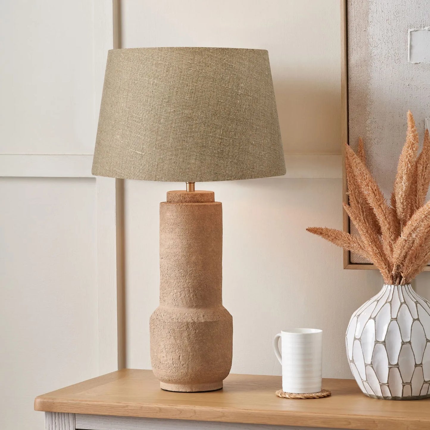 Rustic Brown Stoneware Cylindrical Table Lamp Base with Contemporary Textured Concrete & Ceramic Light Base 45x15x15cm | Click Style