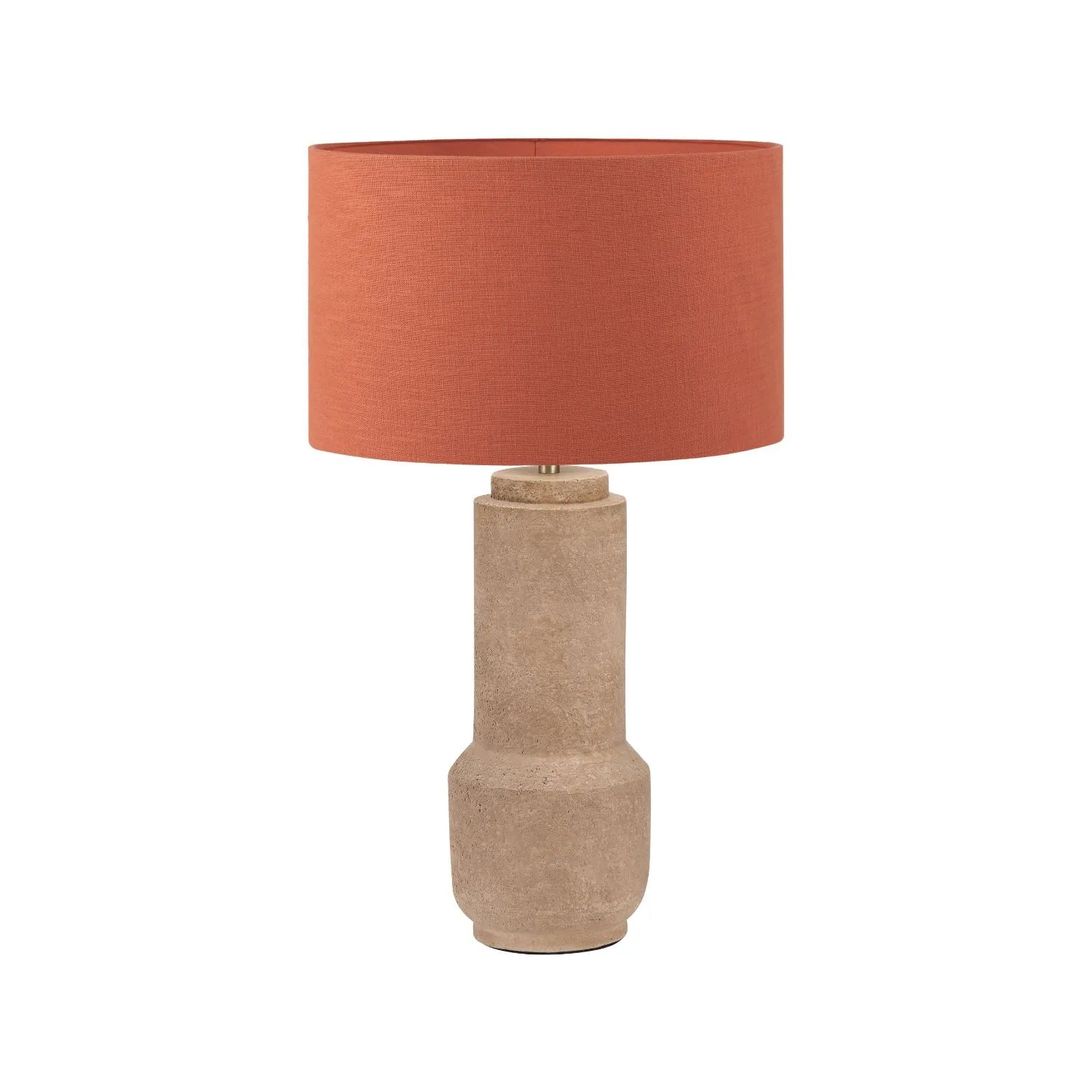 Rustic Brown Stoneware Cylindrical Table Lamp with 35cm Cinnamon Self-Lined Linen Drum Shade – Textured Concrete-Effect Ceramic Light Base 64x35x35cm | Click Style
