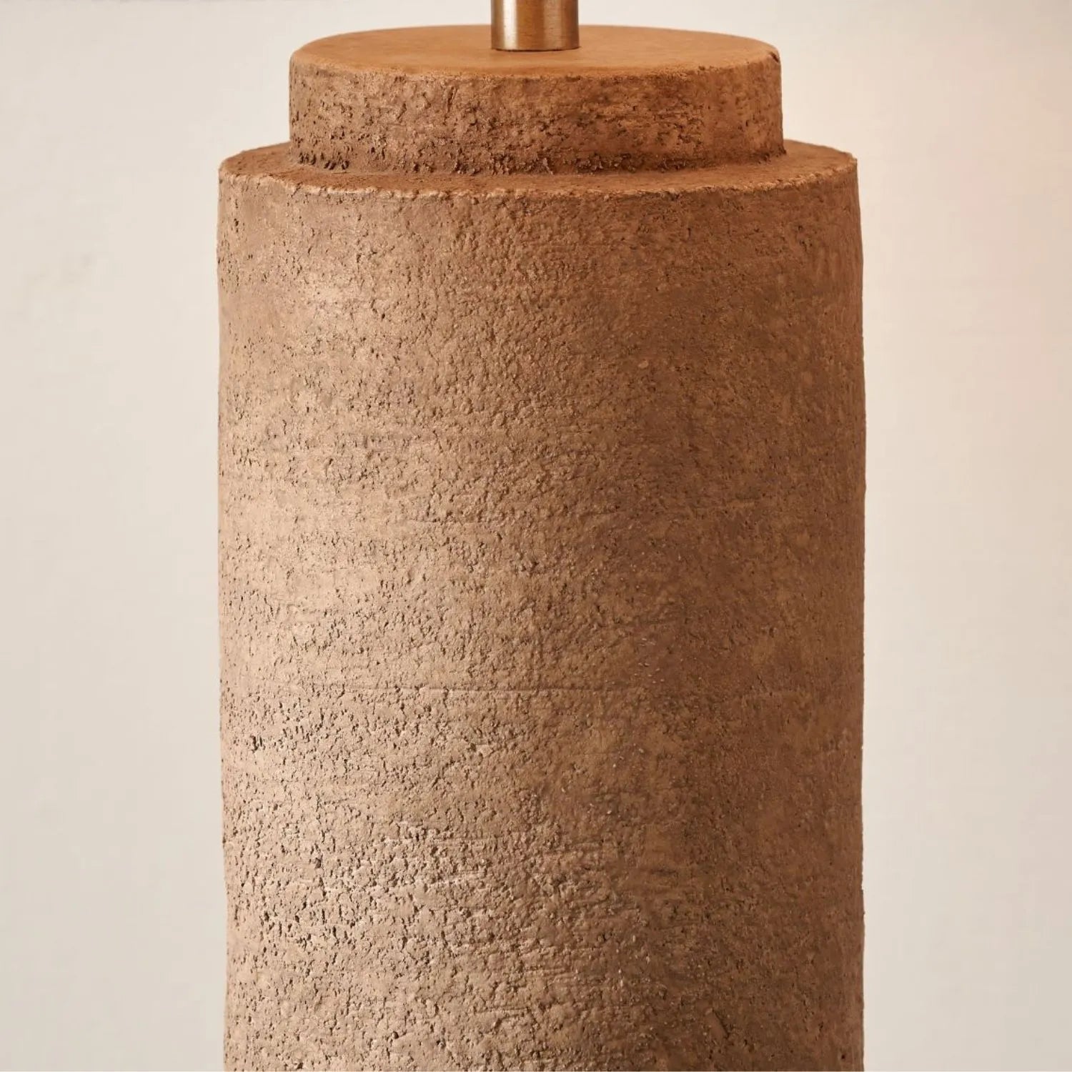 Rustic Brown Stoneware Cylindrical Table Lamp with 35cm Cinnamon Self-Lined Linen Drum Shade – Textured Concrete-Effect Ceramic Light Base 64x35x35cm | Click Style