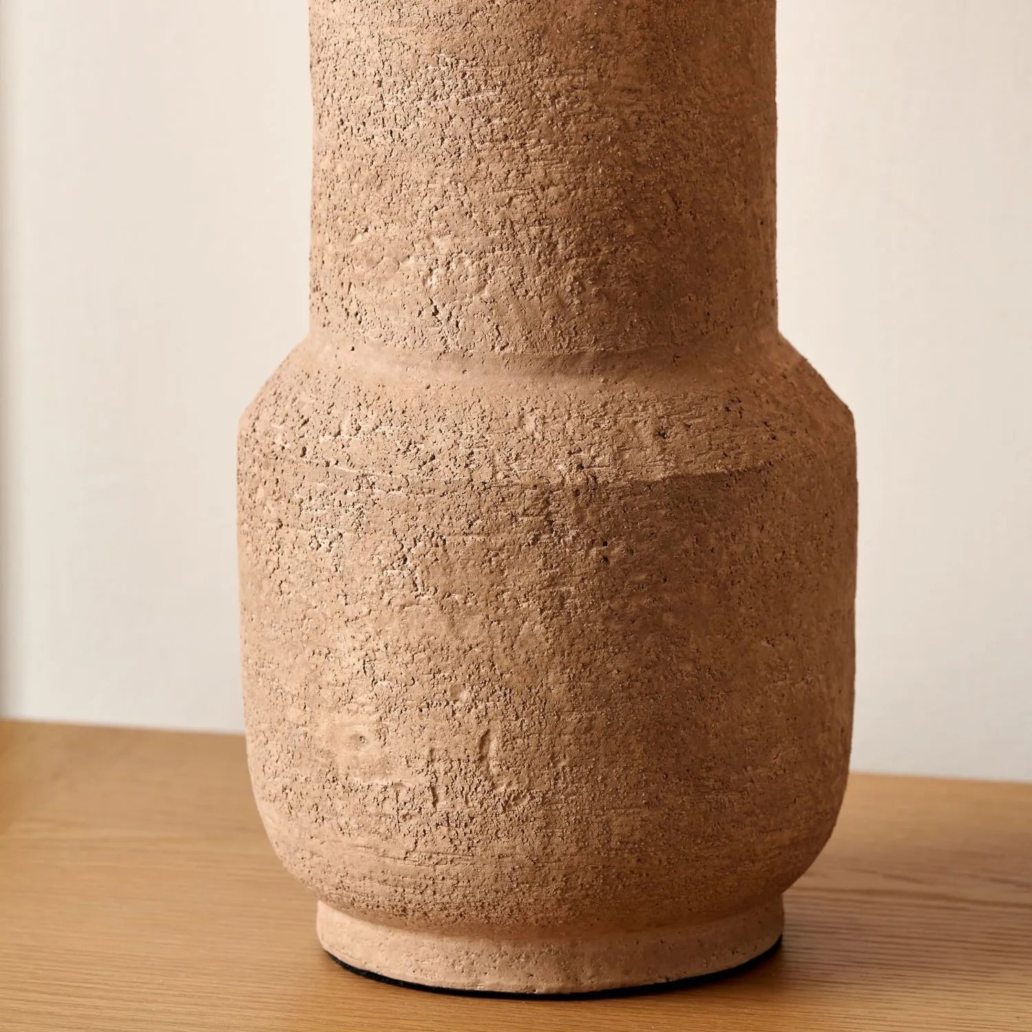 Rustic Brown Stoneware Cylindrical Table Lamp with 35cm Cinnamon Self-Lined Linen Drum Shade – Textured Concrete-Effect Ceramic Light Base 64x35x35cm | Click Style