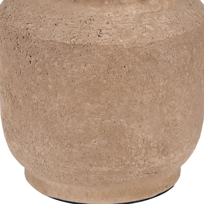 Rustic Brown Stoneware Cylindrical Table Lamp with 35cm Natural Linen Drum Shade – Textured Concrete-Effect Ceramic Base 64x35x35cm | Click Style