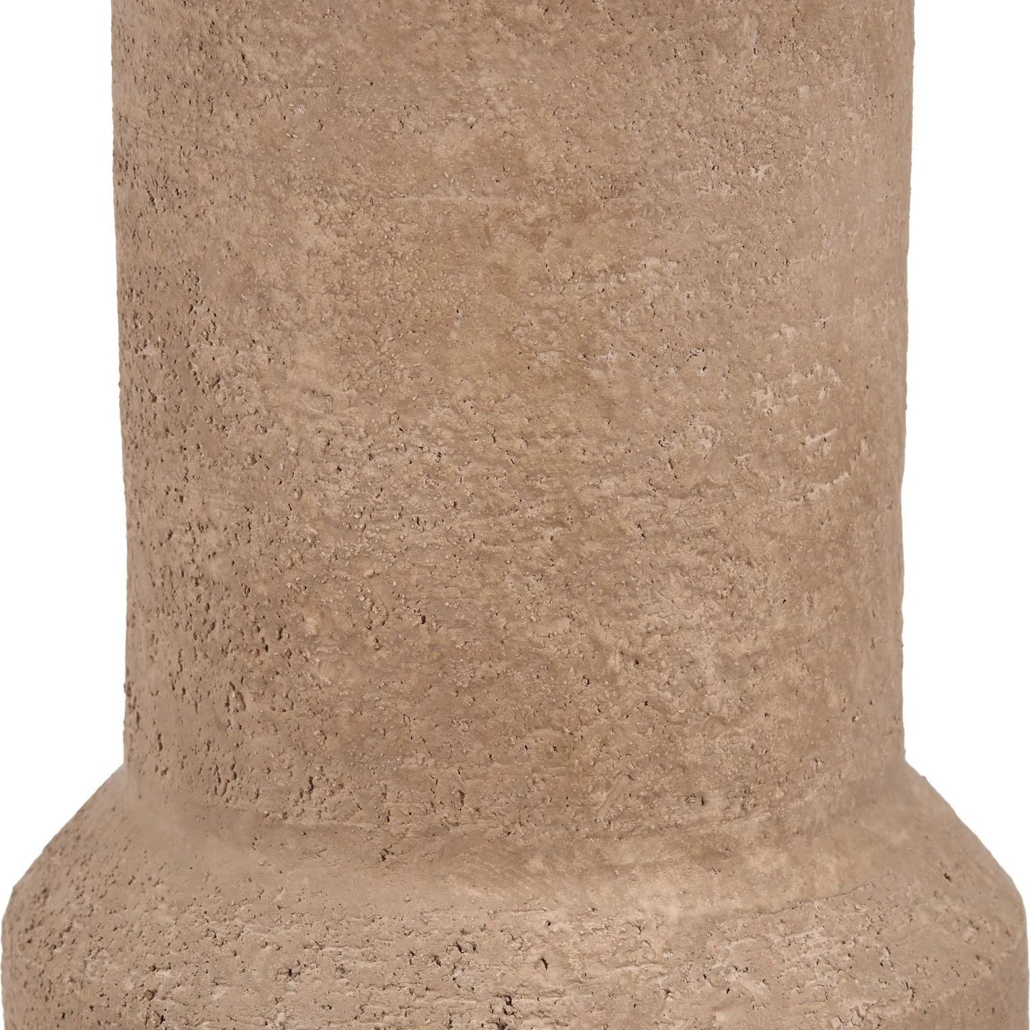 Rustic Brown Stoneware Cylindrical Table Lamp with 35cm Natural Linen Drum Shade – Textured Concrete-Effect Ceramic Base 64x35x35cm | Click Style