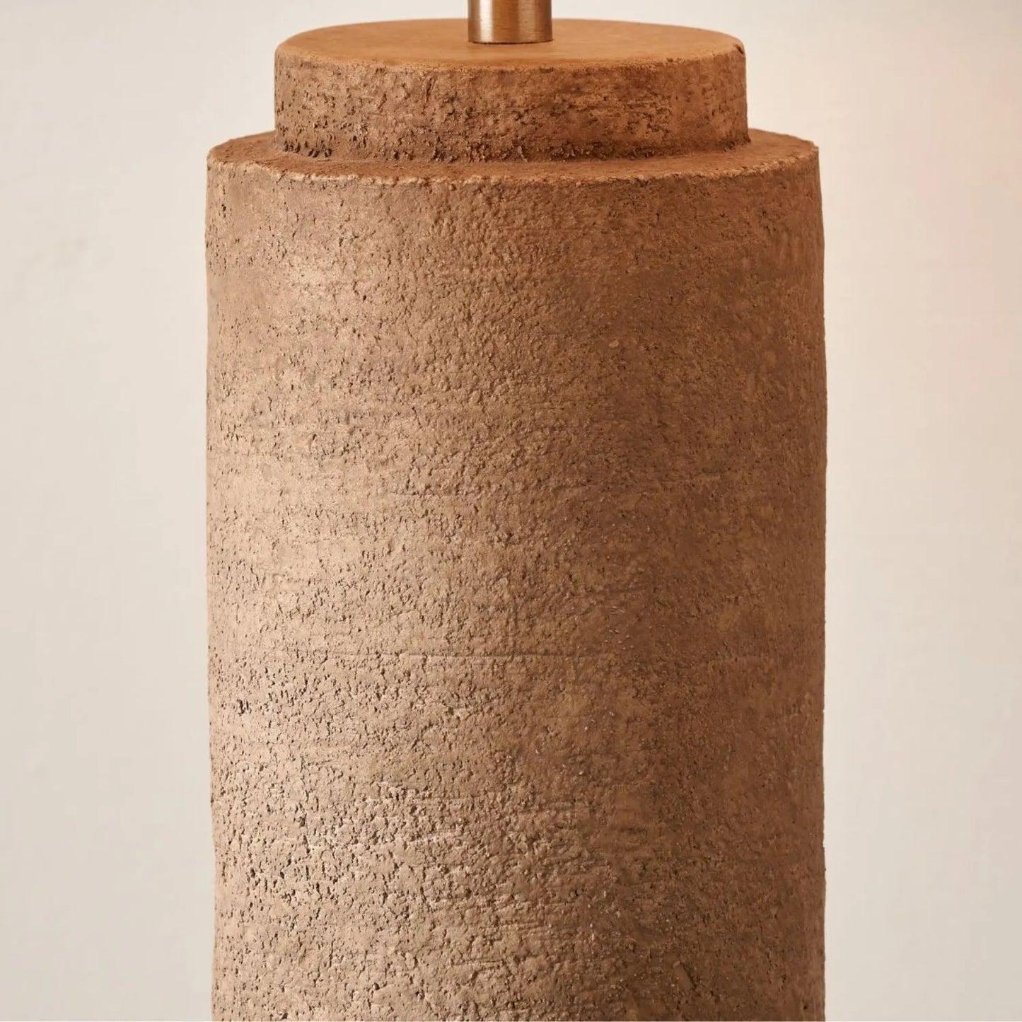 Rustic Brown Stoneware Cylindrical Table Lamp with 35cm Natural Linen Tapered Shade – Textured Concrete-Effect Ceramic Light Base 61x35x35cm | Click Style