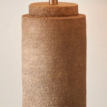 Rustic Brown Stoneware Cylindrical Table Lamp with 35cm Natural Linen Tapered Shade – Textured Concrete-Effect Ceramic Light Base 61x35x35cm | Click Style