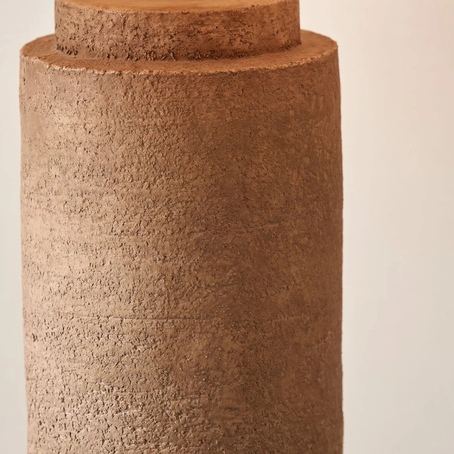 Rustic Brown Stoneware Cylindrical Table Lamp with 35cm Pistachio Green Linen Drum Shade – Textured Concrete-Effect Ceramic Light Base 64x35x35cm | Click Style