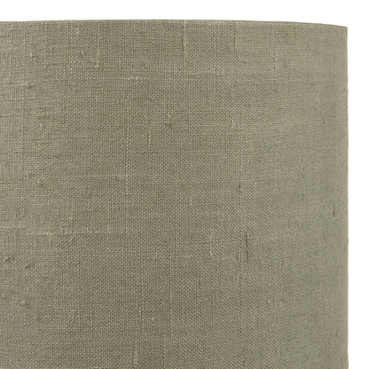 Rustic Brown Stoneware Cylindrical Table Lamp with 35cm Pistachio Green Linen Drum Shade – Textured Concrete-Effect Ceramic Light Base 64x35x35cm | Click Style