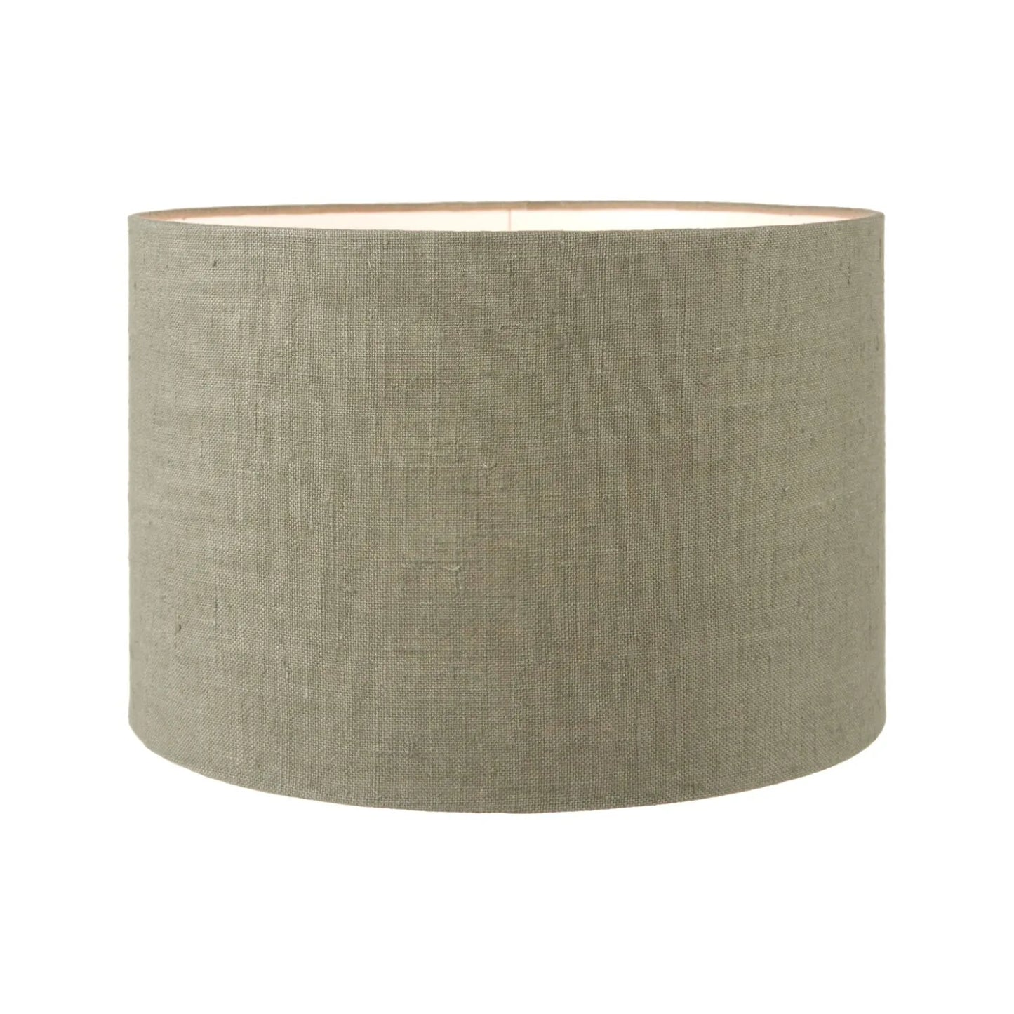 Rustic Brown Stoneware Cylindrical Table Lamp with 35cm Pistachio Green Linen Drum Shade – Textured Concrete-Effect Ceramic Light Base 64x35x35cm | Click Style
