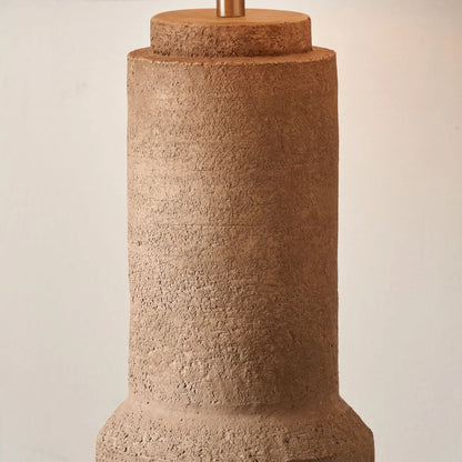 Rustic Brown Stoneware Cylindrical Table Lamp with 35cm Pistachio Green Linen Tapered Shade – Textured Concrete-Effect Ceramic Light Base 61x35x35cm | Click Style