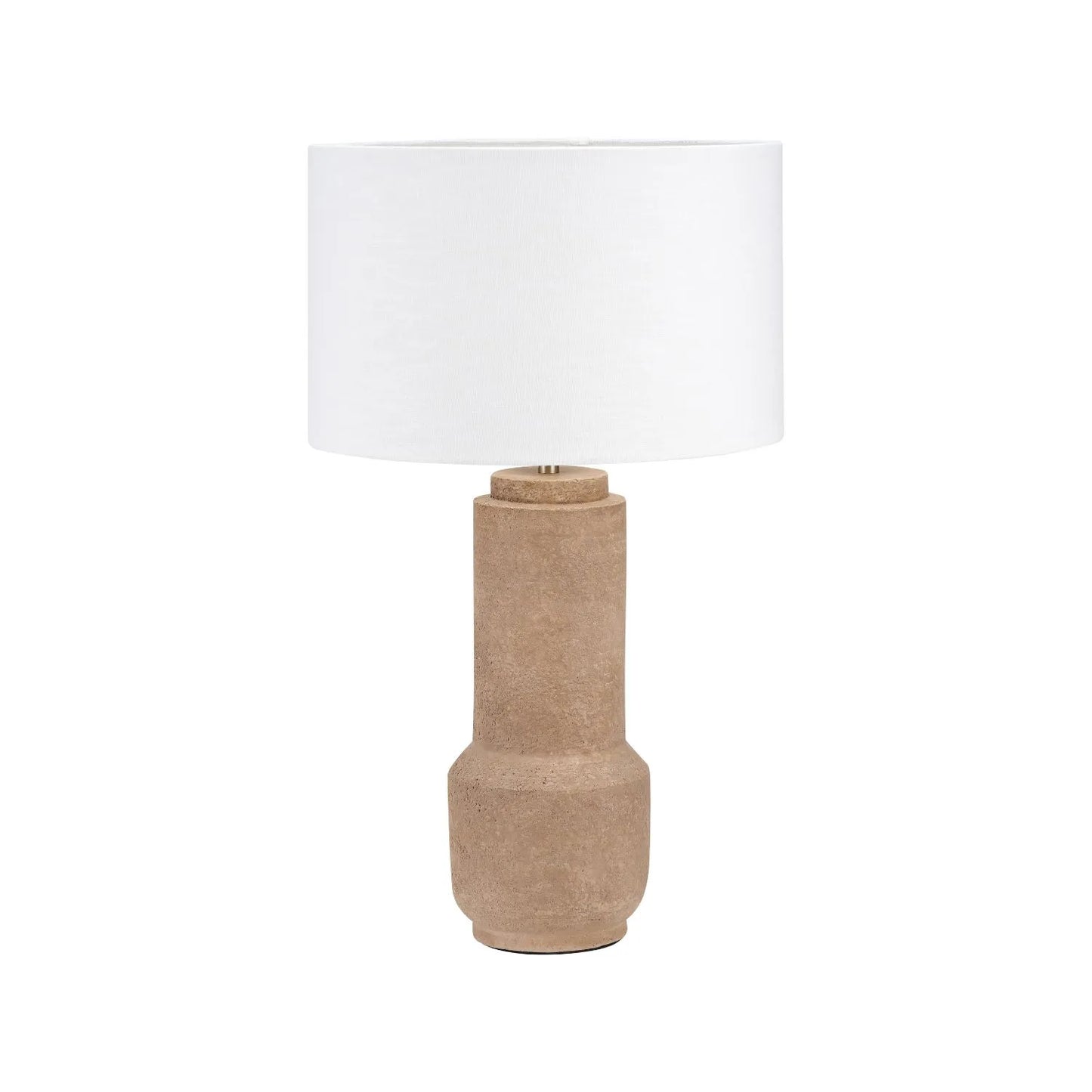 Rustic Brown Stoneware Cylindrical Table Lamp with 35cm White Self-Lined Linen Drum Shade – Textured Concrete-Effect Ceramic Light Base 64x35x35cm | Click Style