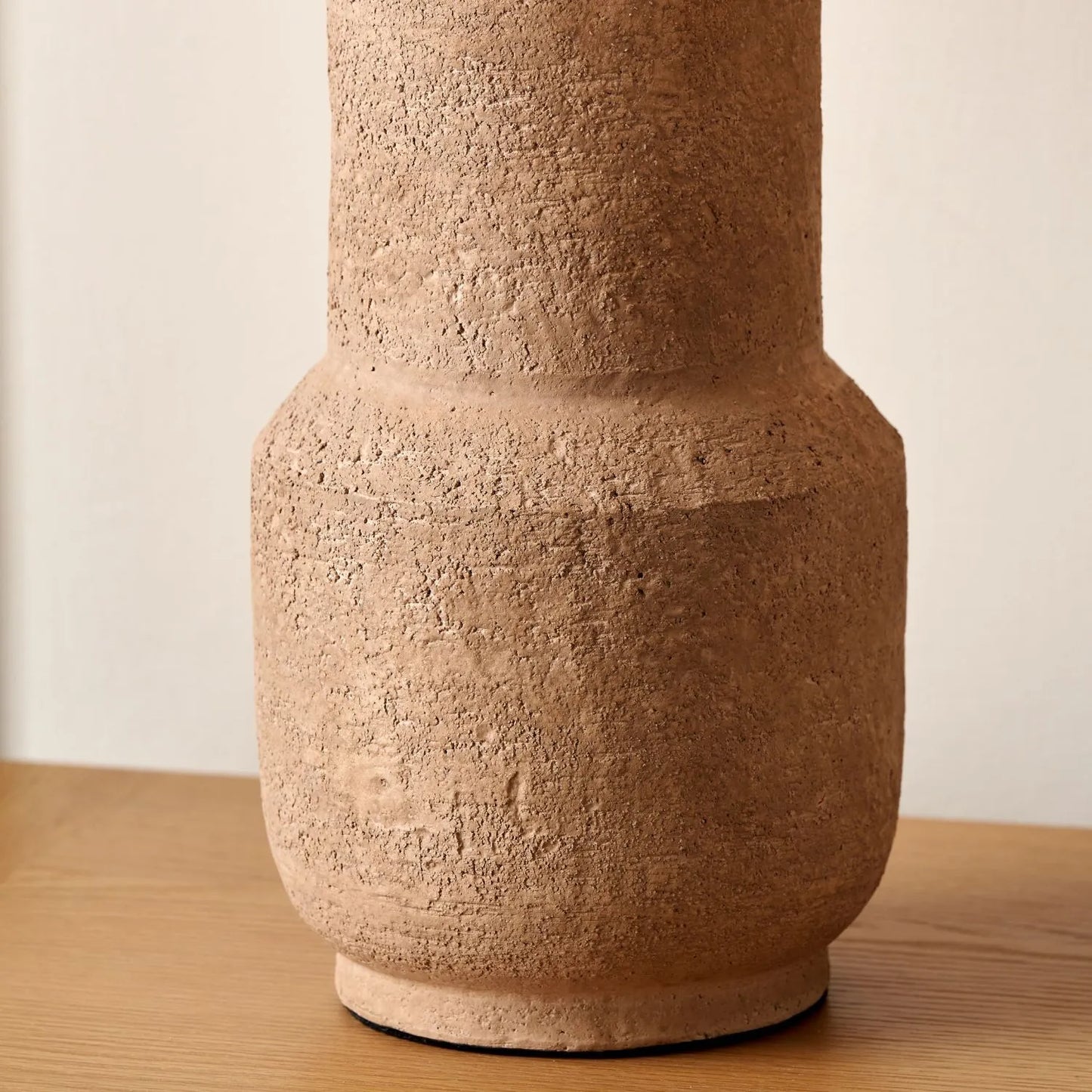 Rustic Brown Stoneware Cylindrical Table Lamp with 35cm White Self-Lined Linen Drum Shade – Textured Concrete-Effect Ceramic Light Base 64x35x35cm | Click Style