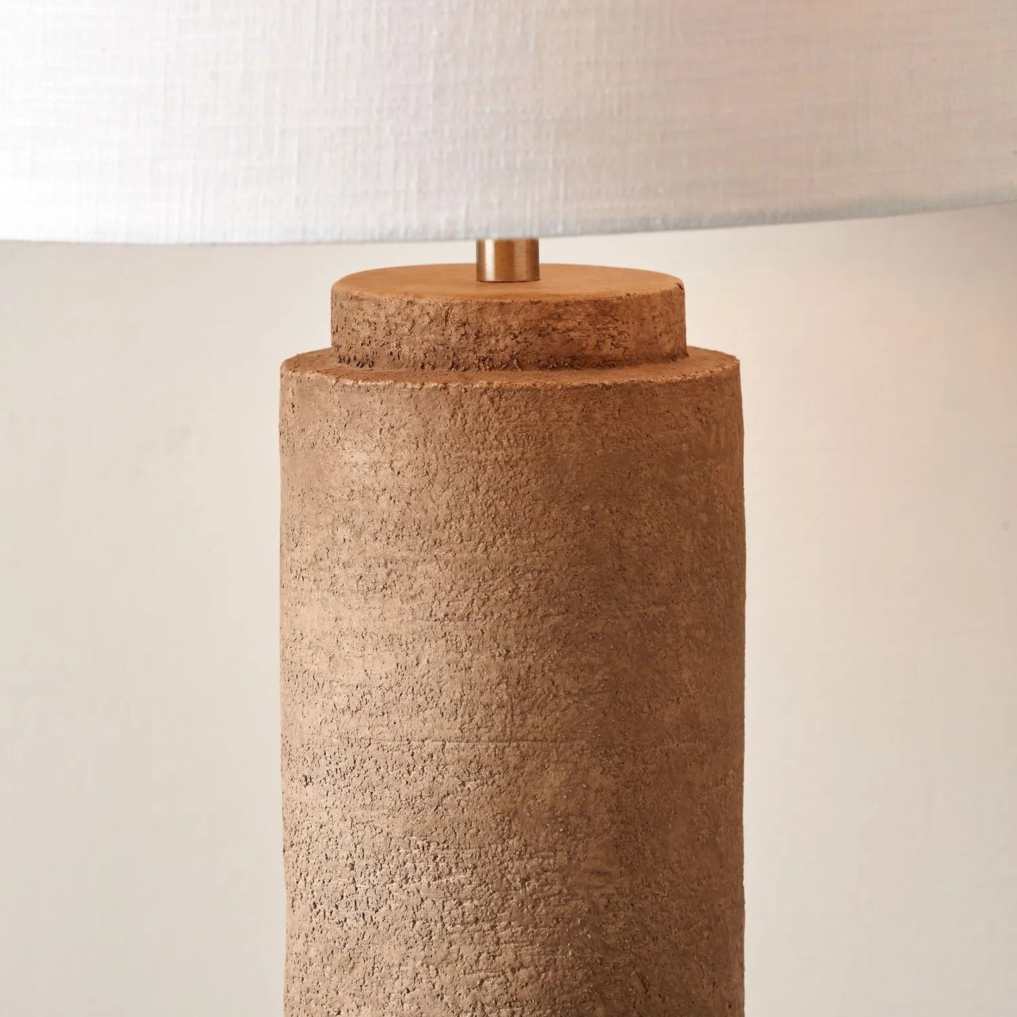Rustic Brown Stoneware Cylindrical Table Lamp with 35cm White Self-Lined Linen Drum Shade – Textured Concrete-Effect Ceramic Light Base 64x35x35cm | Click Style