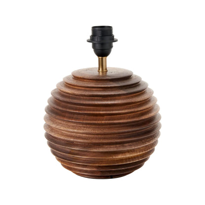 Rustic Brown-Washed Mango Wood Table Lamp Base with Hand-Turned Sculpted Tiers – Rounded Wooden Light Base 27x22x22cm - Click Style
