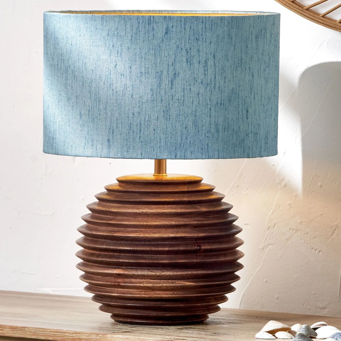Rustic Brown-Washed Mango Wood Table Lamp Base with Hand-Turned Sculpted Tiers – Rounded Wooden Light Base 27x22x22cm - Click Style