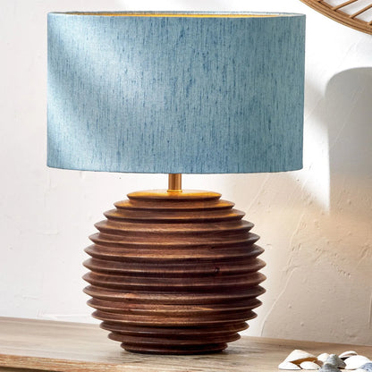 Rustic Brown-Washed Mango Wood Table Lamp Base with Hand-Turned Sculpted Tiers – Rounded Wooden Light Base 27x22x22cm - Click Style