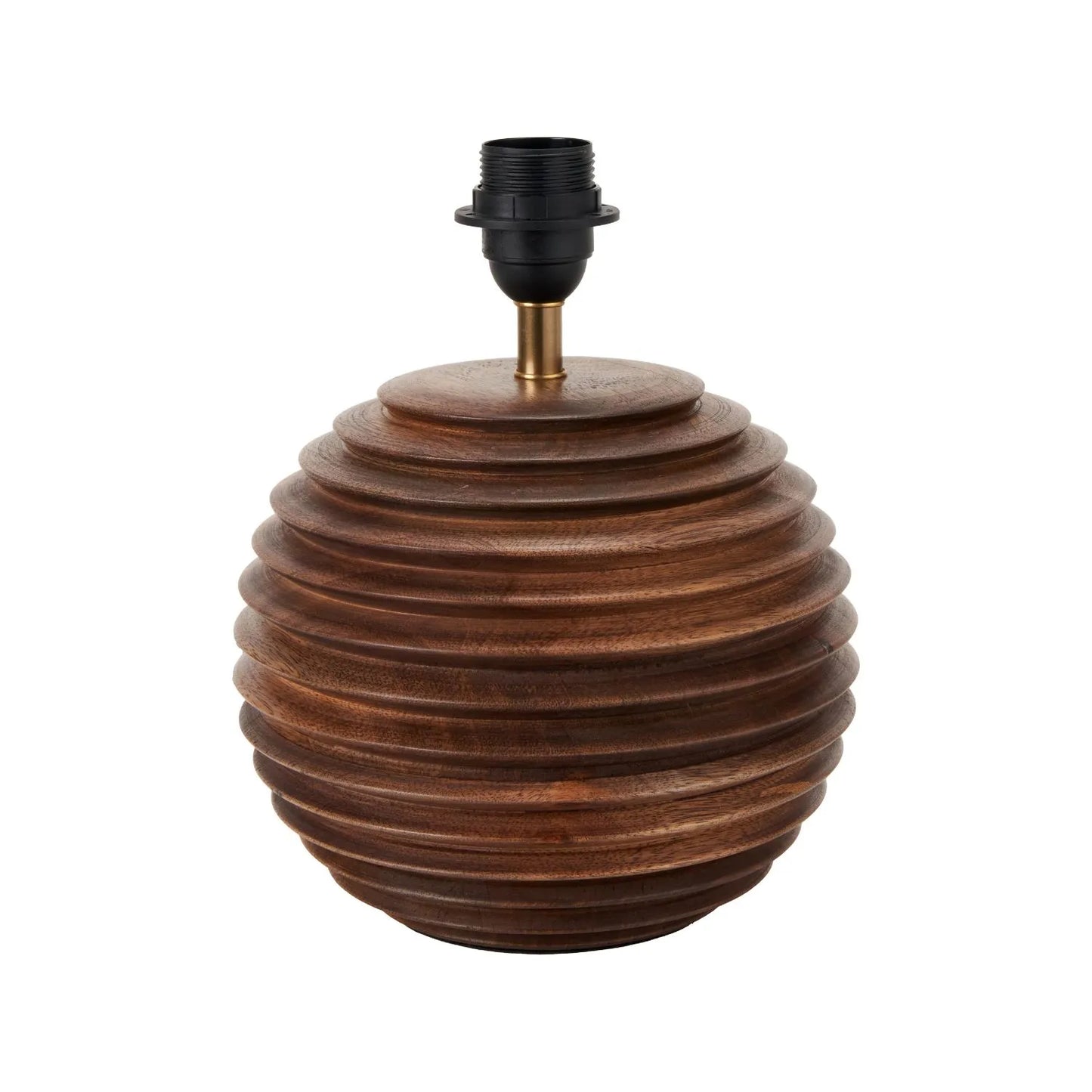Rustic Brown-Washed Mango Wood Table Lamp Base with Hand-Turned Sculpted Tiers – Rounded Wooden Light Base 27x22x22cm - Click Style