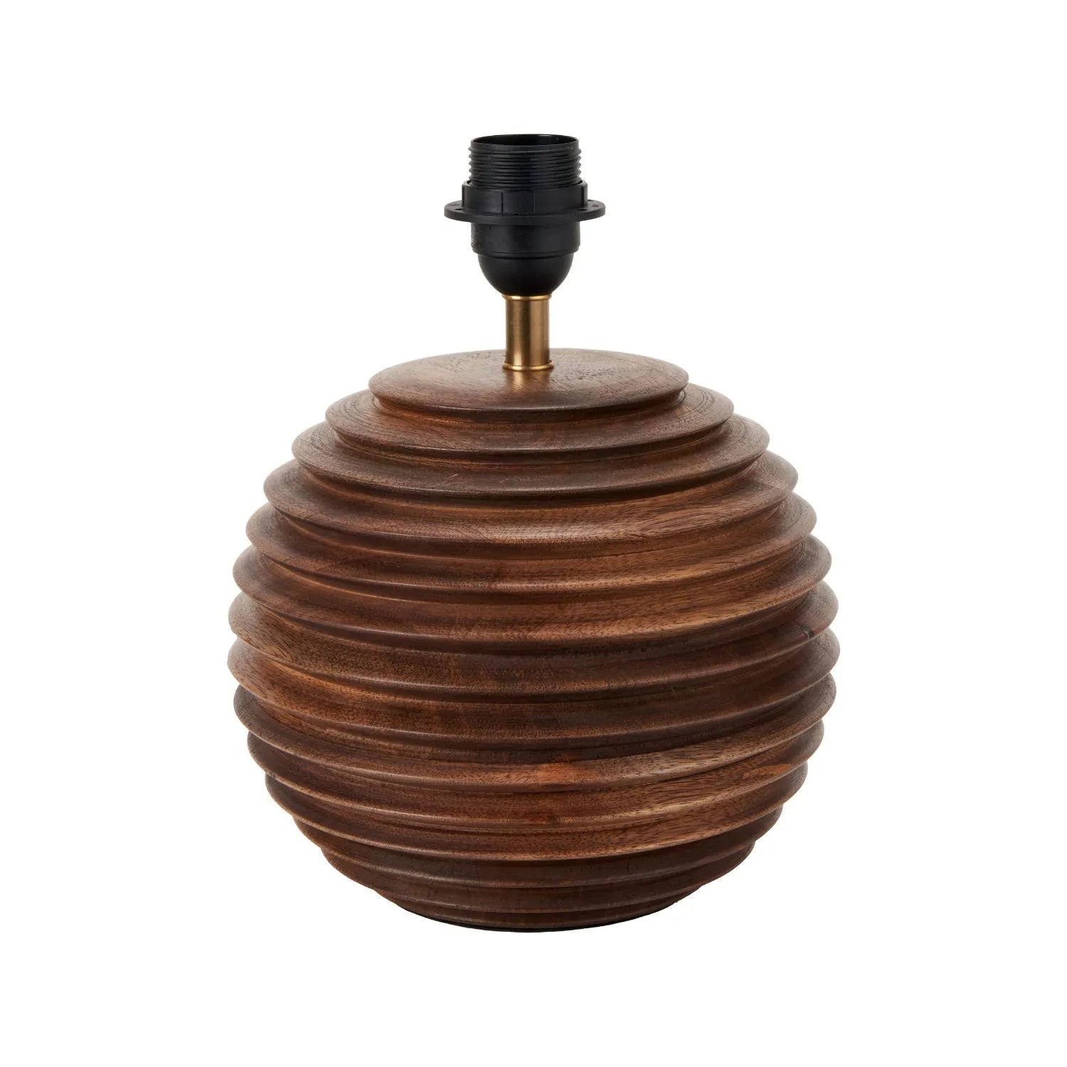 Rustic Brown-Washed Mango Wood Table Lamp Base with Hand-Turned Sculpted Tiers – Rounded Wooden Light Base 27x22x22cm - Click Style