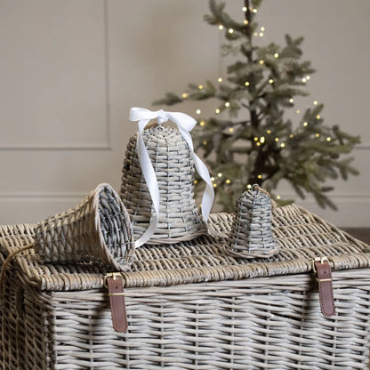 Rustic Brown Woven Wicker Christmas Bell Ornament with Hanging String – Large-Sized Christmas Decoration 20x12x12cm | Click Style