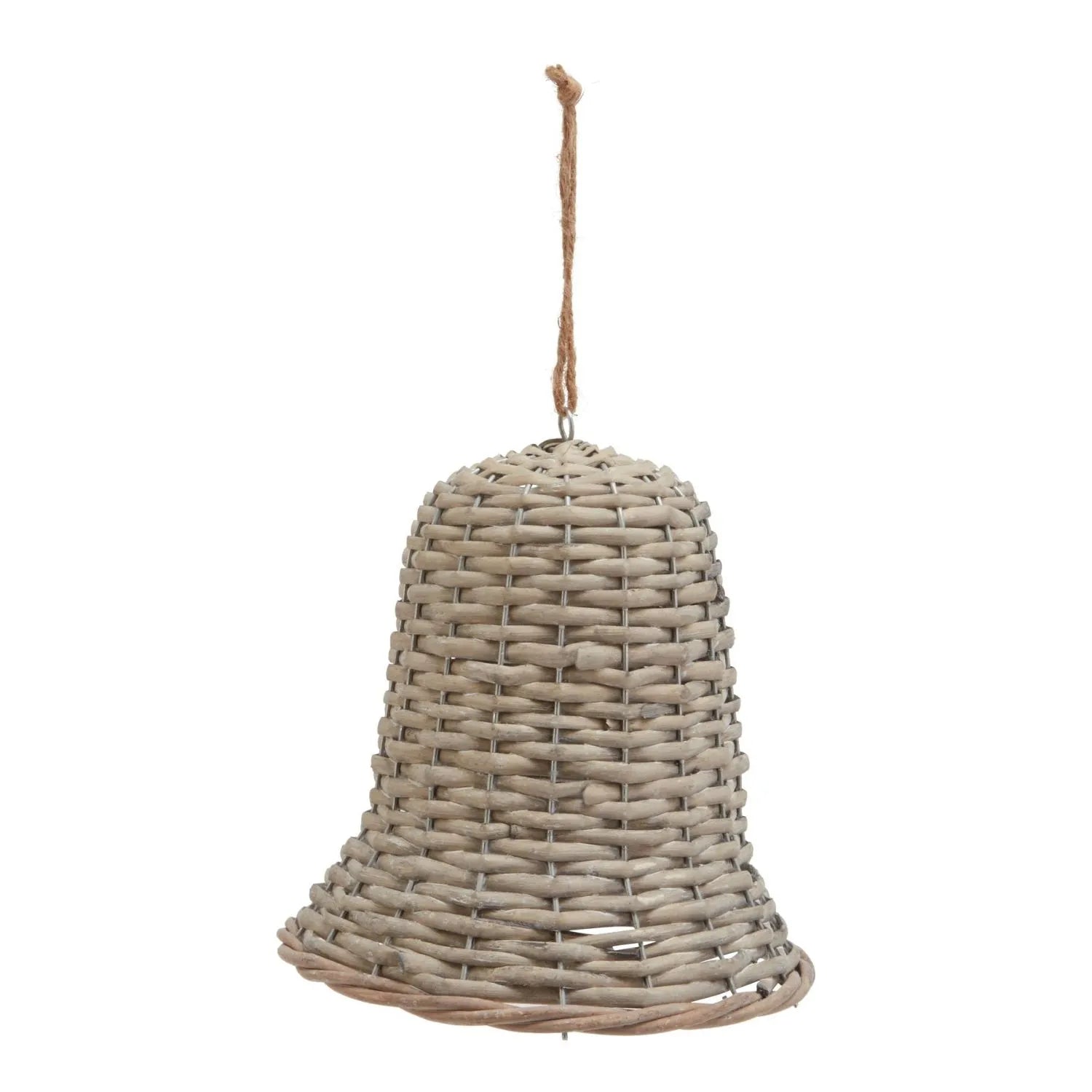 Rustic Brown Woven Wicker Christmas Bell Ornament with Hanging String – Large-Sized Christmas Decoration 20x12x12cm | Click Style