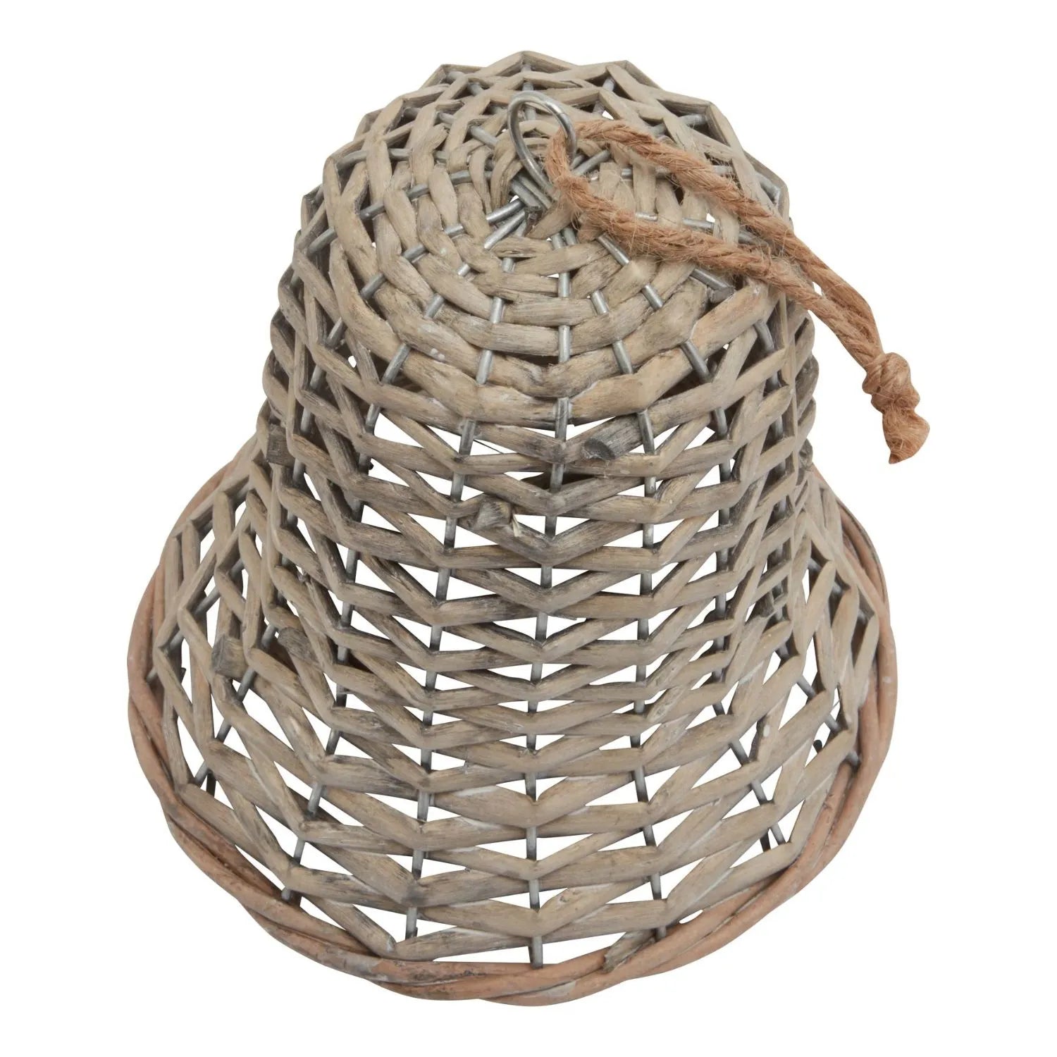 Rustic Brown Woven Wicker Christmas Bell Ornament with Hanging String – Medium-Sized Festive Decoration 15x8x8cm | Click Style