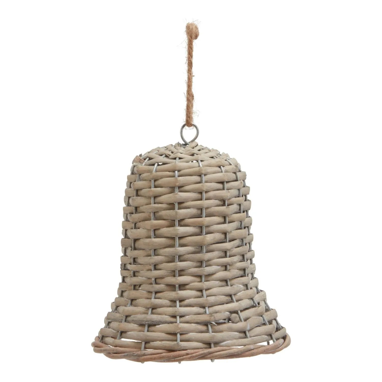 Rustic Brown Woven Wicker Christmas Bell Ornament with Hanging String – Medium-Sized Festive Decoration 15x8x8cm | Click Style