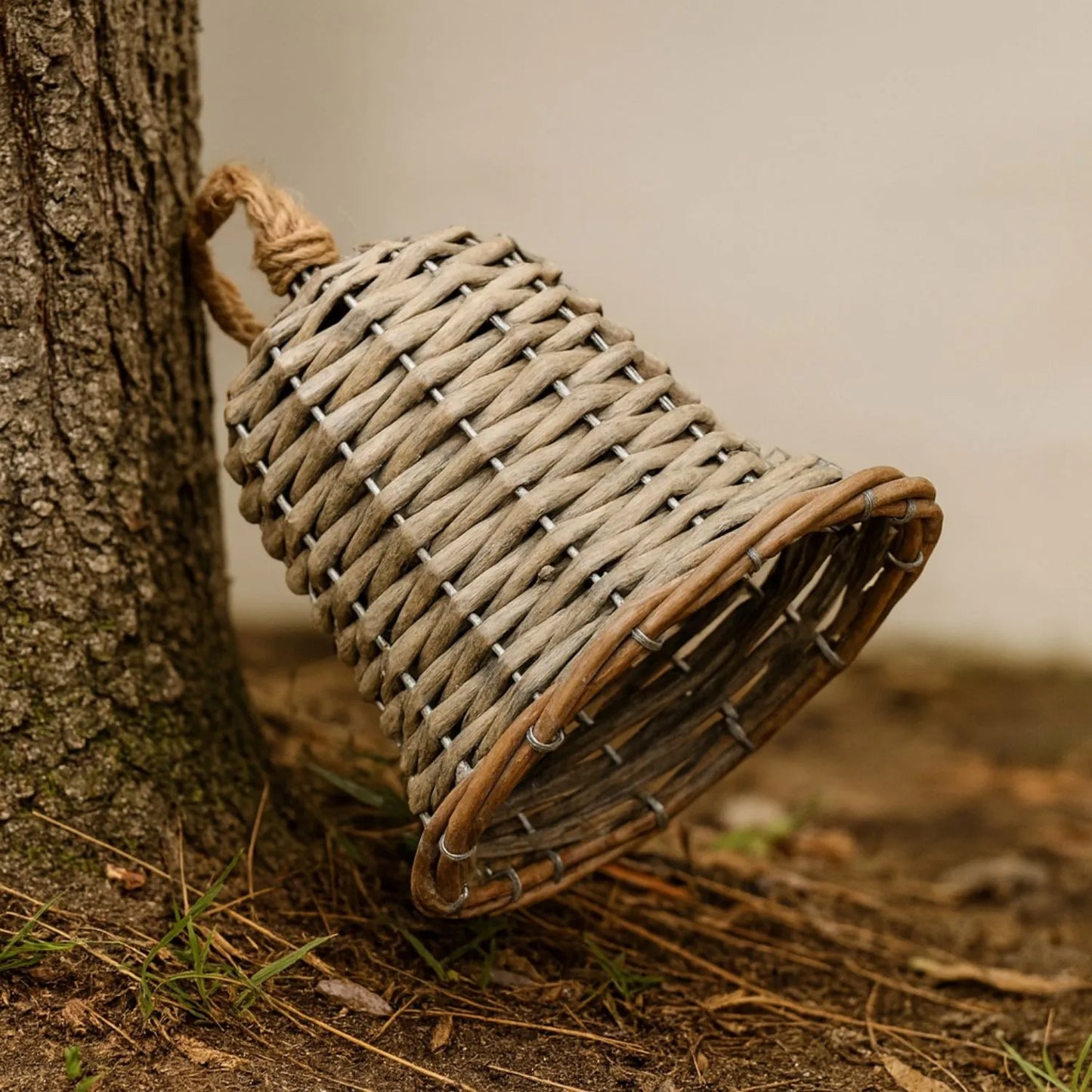 Rustic Brown Woven Wicker Christmas Bell Ornament with Hanging String – Medium-Sized Festive Decoration 15x8x8cm | Click Style