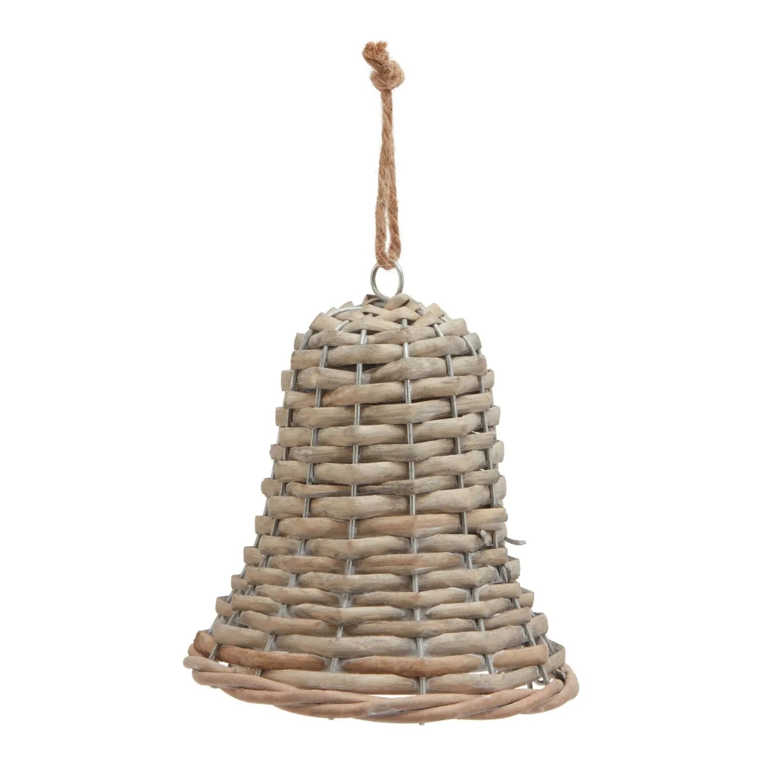 Rustic Brown Woven Wicker Christmas Bell Ornament with Hanging String – Small-Sized Christmas Decoration 12x7x7cm | Click Style