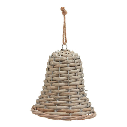 Rustic Brown Woven Wicker Christmas Bell Ornament with Hanging String – Small-Sized Christmas Decoration 12x7x7cm | Click Style