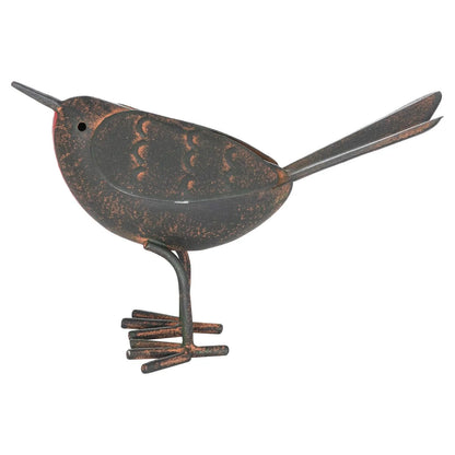 Rustic Brown & Red Metal Robin Ornament with Weathered Finish – Handcrafted Decorative Robin Redbreast Bird 11x17x6cm – Side View Showing Weathered Wings & Long Tail | Click Style