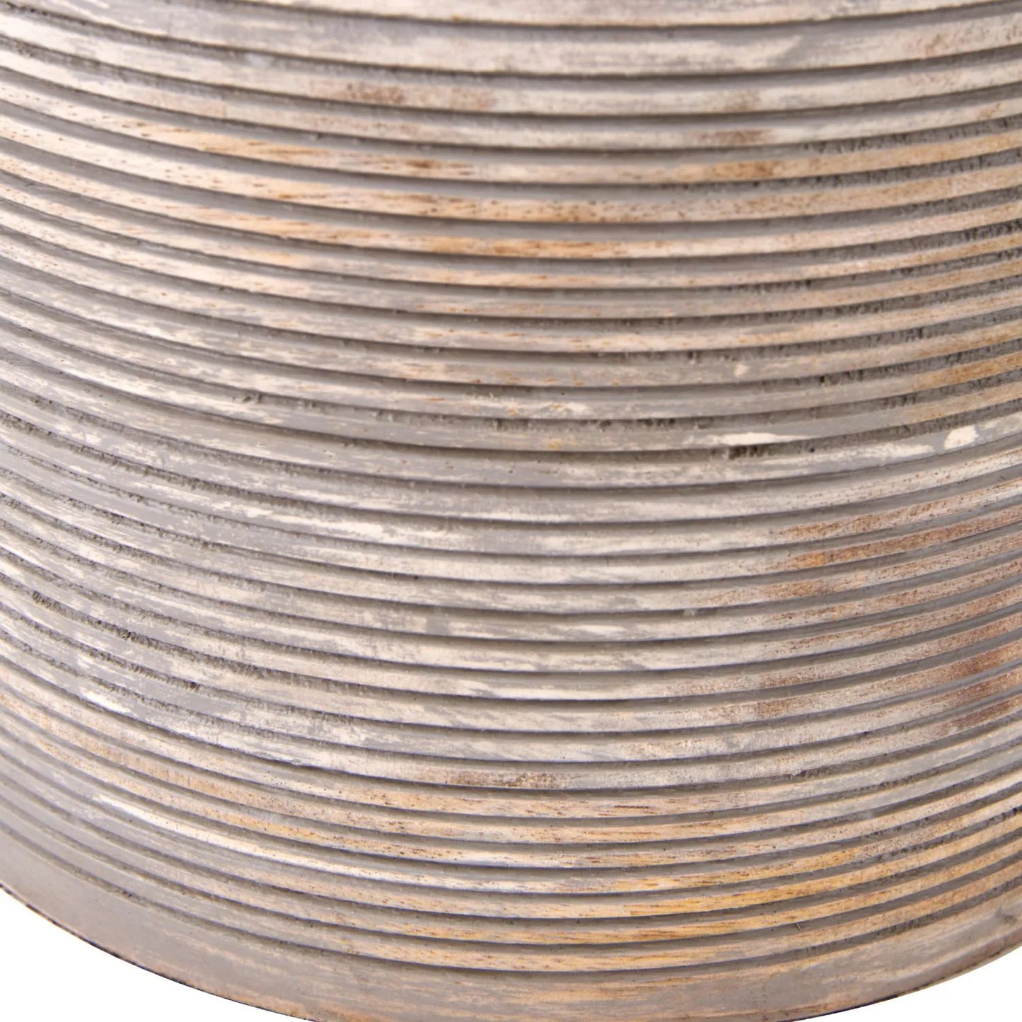 Rustic Grey-Washed Mango Wood Table Lamp with Grey Linen Drum Shade – Hand-Carved Dome Lamp Base 48x35x35cm - Click Style