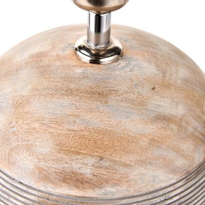 Rustic Grey-Washed Mango Wood Table Lamp with White Linen Drum Shade – Hand-Carved Dome Lamp Base 48x35x35cm - Click Style