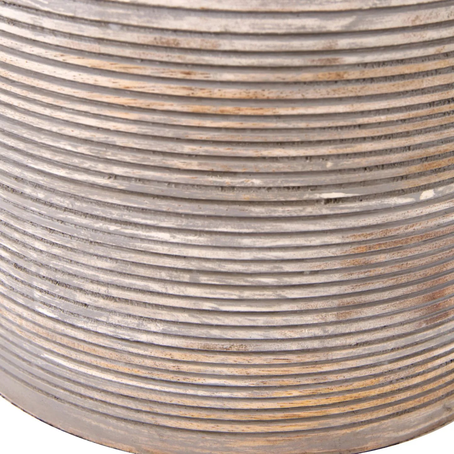 Rustic Grey-Washed Mango Wood Table Lamp with White Linen Drum Shade – Hand-Carved Dome Lamp Base 48x35x35cm - Click Style