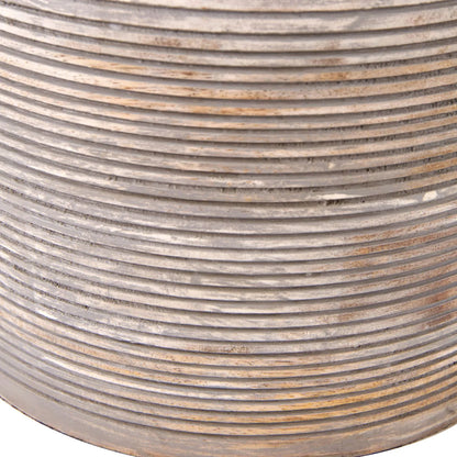 Rustic Grey-Washed Mango Wood Table Lamp with White Linen Drum Shade – Hand-Carved Dome Lamp Base 48x35x35cm - Click Style