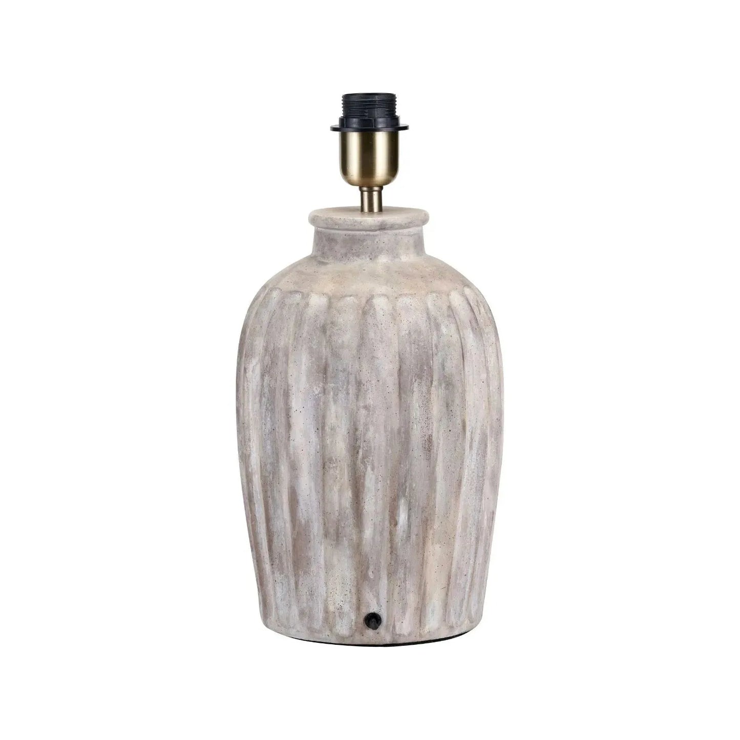 Rustic Neutral Grey & Beige-Washed Greige Stoneware Table Lamp with Vertical Grooved Detailing & 35cm White Self-Lined Linen Tapered Shade – Handcrafted Ceramic Light 56x35x35cm | Click Style