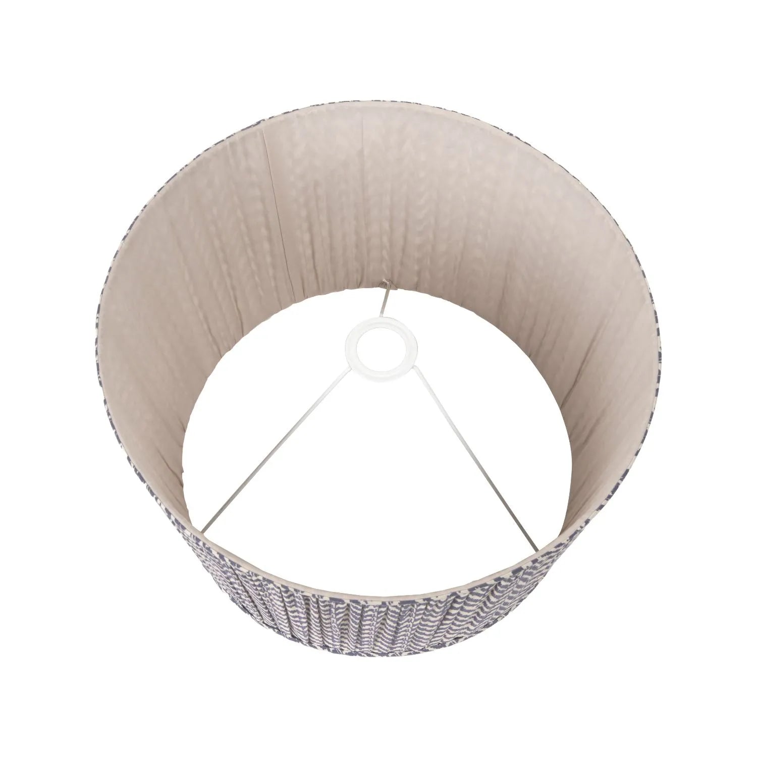 Rustic Neutral Grey & Beige-Washed Greige Stoneware Table Lamp with Vertical Grooved Detailing & 35cm Blue & White Chevron Mushroom Pleated Tapered Cotton Shade – Handcrafted Ceramic Light 56x35x35cm | Click Style