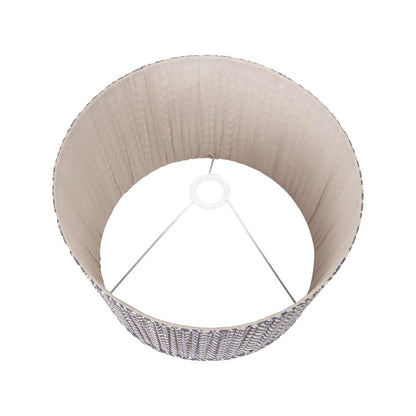 Rustic Neutral Grey & Beige-Washed Greige Stoneware Table Lamp with Vertical Grooved Detailing & 35cm Blue & White Chevron Mushroom Pleated Tapered Cotton Shade – Handcrafted Ceramic Light 56x35x35cm | Click Style