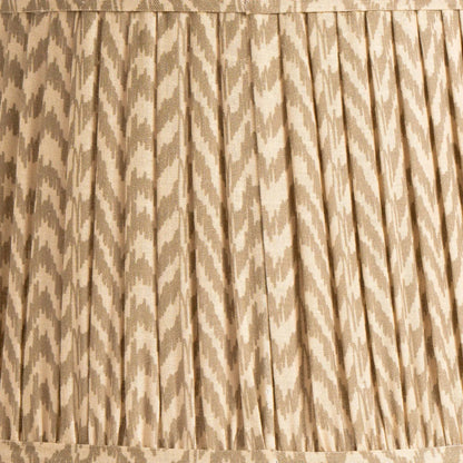 Rustic Neutral Grey & Beige-Washed Greige Stoneware Table Lamp with Vertical Grooved Detailing & 35cm Beige Taupe & White Chevron Mushroom Pleated Tapered Cotton Shade – Handcrafted Ceramic Light 56x35cm