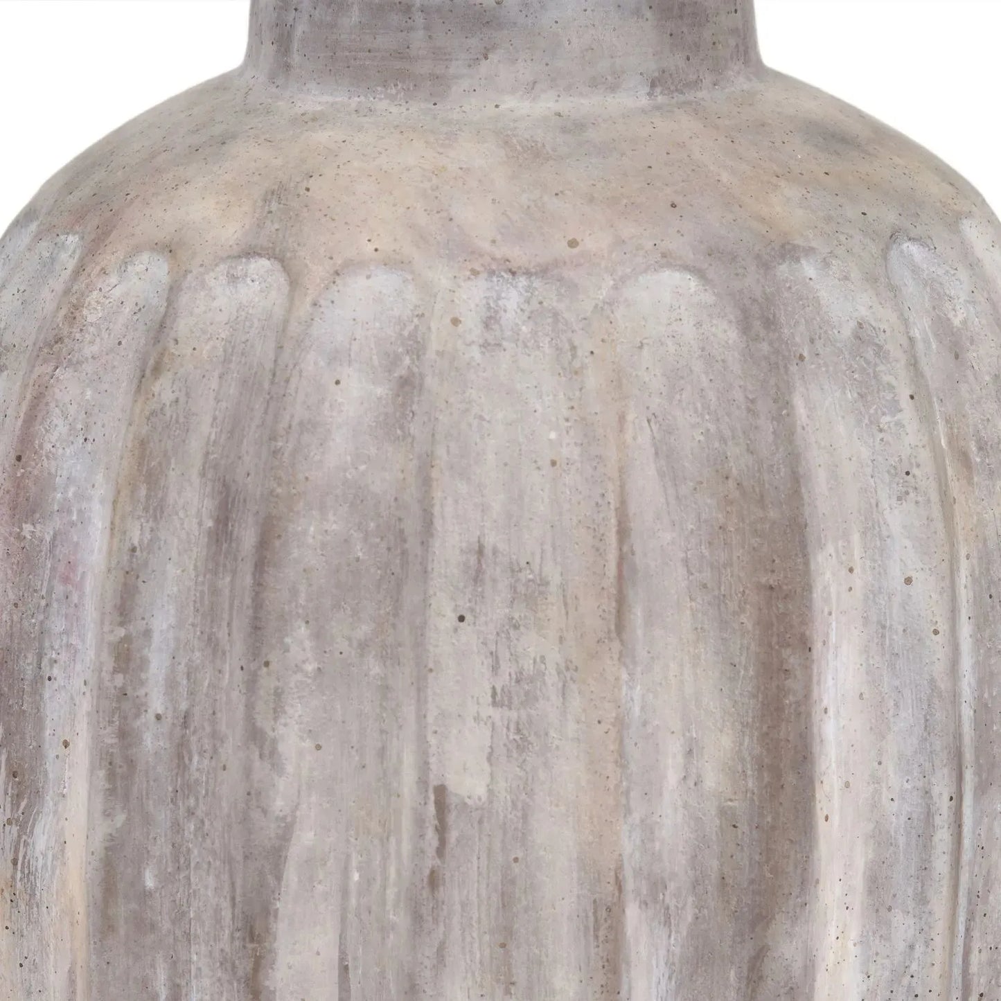Rustic Neutral Grey & Beige-Washed Greige Stoneware Table Lamp with Vertical Grooved Detailing & 35cm White Self-Lined Linen Tapered Shade – Handcrafted Ceramic Light 56x35x35cm | Click Style