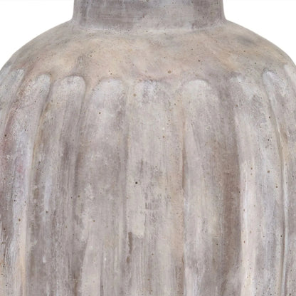 Rustic Neutral Grey & Beige-Washed Greige Stoneware Table Lamp with Vertical Grooved Detailing & 35cm White Self-Lined Linen Tapered Shade – Handcrafted Ceramic Light 56x35x35cm | Click Style