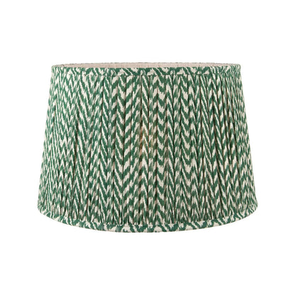 Rustic Neutral Grey & Beige-Washed Greige Stoneware Table Lamp with Vertical Grooved Detailing & 35cm Green & White Chevron Mushroom Pleated Tapered Cotton Shade – Handcrafted Ceramic Light 56x35x35cm | Click Style