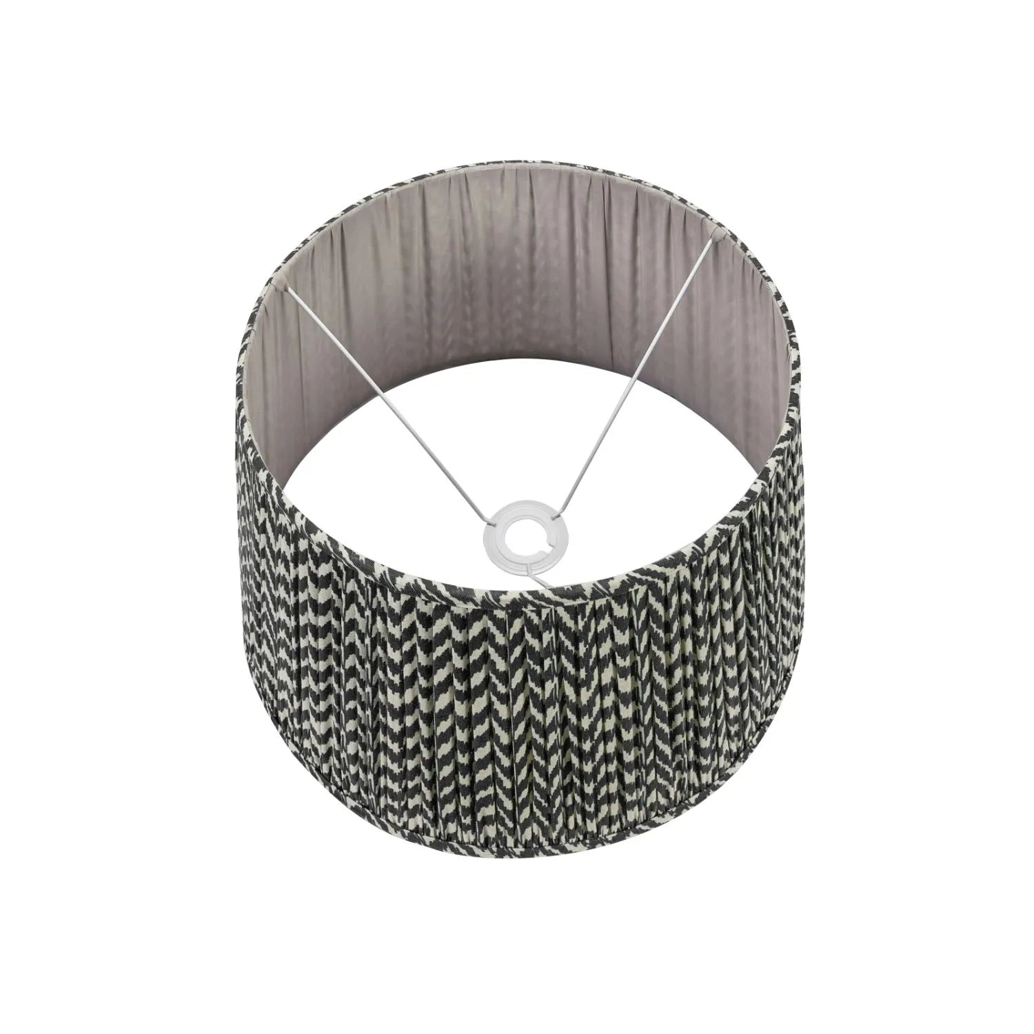 Rustic Neutral Grey & Beige-Washed Greige Stoneware Table Lamp with Vertical Grooved Detailing & 35cm Black & White Chevron Mushroom Pleated Tapered Cotton Shade – Handcrafted Ceramic Light 56x35x35cm | Click Style