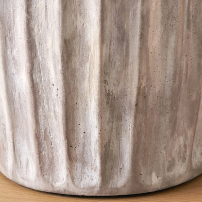 Rustic Neutral Grey & Beige-Washed Greige Stoneware Table Lamp with Vertical Grooved Detailing & 35cm Red & White Chevron Mushroom Pleated Tapered Cotton Shade – Handcrafted Ceramic Light 56x35x35cm | Click Style