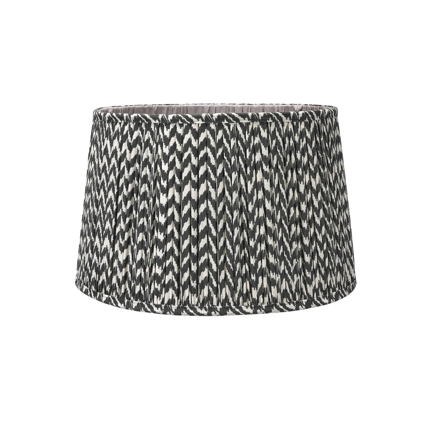 Rustic Neutral Grey & Beige-Washed Greige Stoneware Table Lamp with Vertical Grooved Detailing & 35cm Black & White Chevron Mushroom Pleated Tapered Cotton Shade – Handcrafted Ceramic Light 56x35x35cm | Click Style