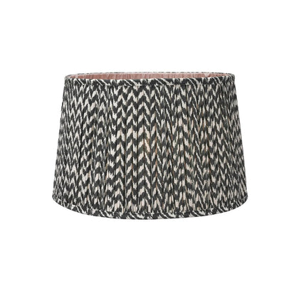Rustic Neutral Grey & Beige-Washed Greige Stoneware Table Lamp with Vertical Grooved Detailing & 35cm Black & White Chevron Mushroom Pleated Tapered Cotton Shade – Handcrafted Ceramic Light 56x35x35cm | Click Style