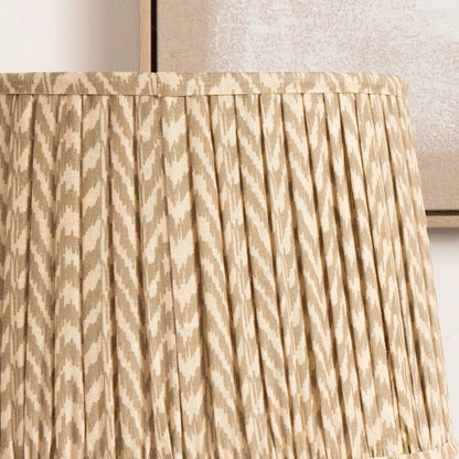 Rustic Neutral Grey & Beige-Washed Greige Stoneware Table Lamp with Vertical Grooved Detailing & 35cm Beige Taupe & White Chevron Mushroom Pleated Tapered Cotton Shade – Handcrafted Ceramic Light 56x35x35cm | Click Style