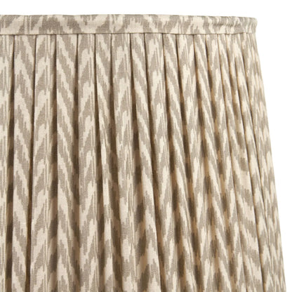 Rustic Neutral Grey & Beige-Washed Greige Stoneware Table Lamp with Vertical Grooved Detailing & 35cm Beige Taupe & White Chevron Mushroom Pleated Tapered Cotton Shade – Handcrafted Ceramic Light 56x35x35cm | Click Style